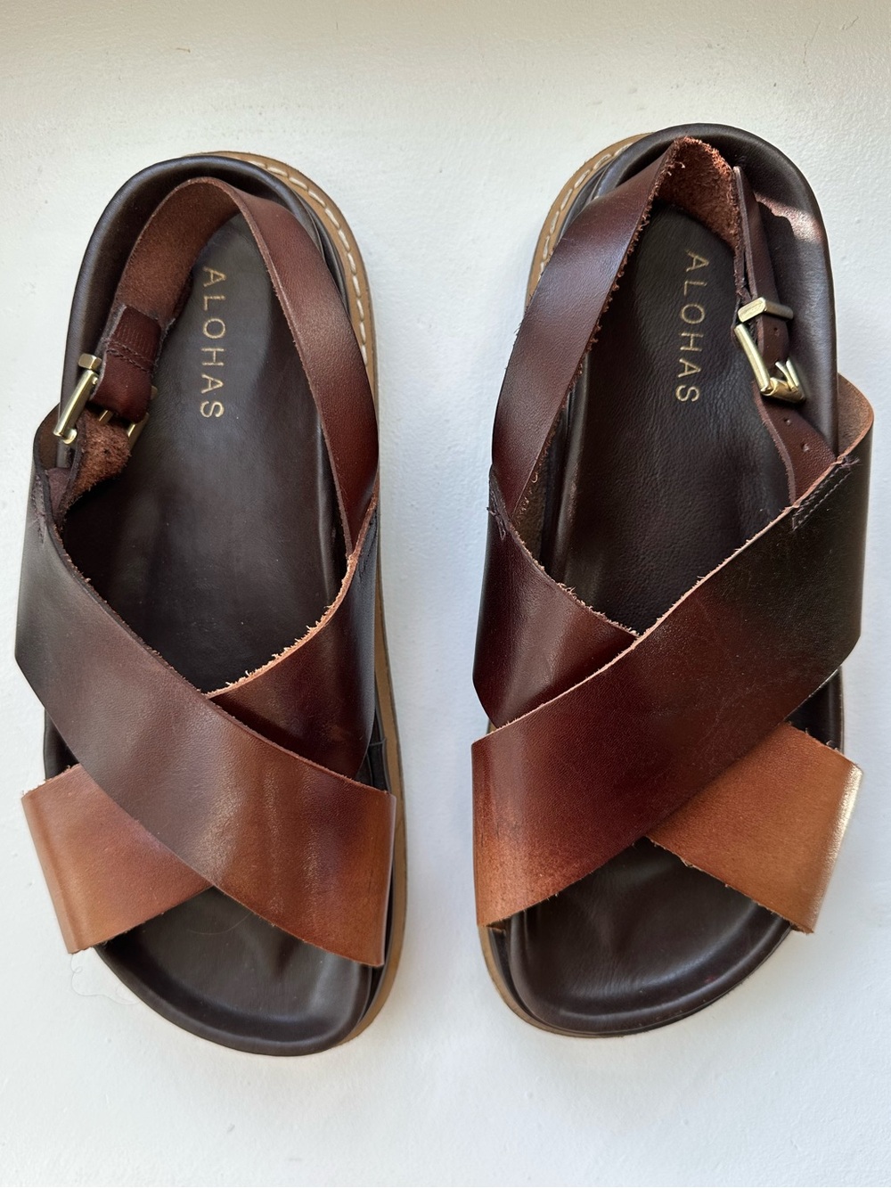 Alohas Marshmallow Ombré Degradé Brown Leather Cross-Strap Sandals